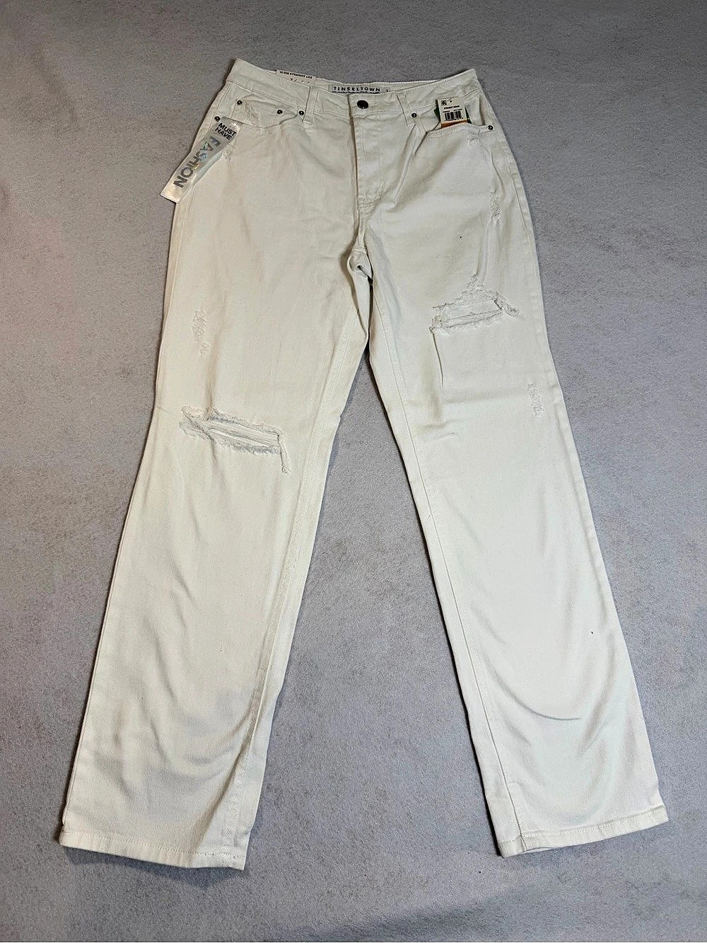 Tinseltown Hi-Rise Straight Leg Distressed Jeans White Waist 7/28 NWT